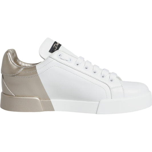 Dolce & Gabbana White Gold Portofino Low Top Sneakers Shoes Dolce & Gabbana