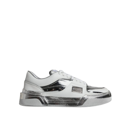 Dolce & Gabbana White Silver Leather Low Top Sneakers Shoes