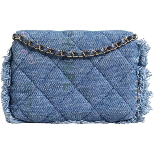 Chanel Denim Mood Flap Micro Logo Printed Fringed Shoulder Bag Chanel