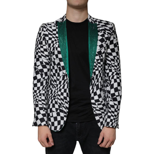 John Richmond Black White Checkered Crystal Single Breasted Blazer John Richmond