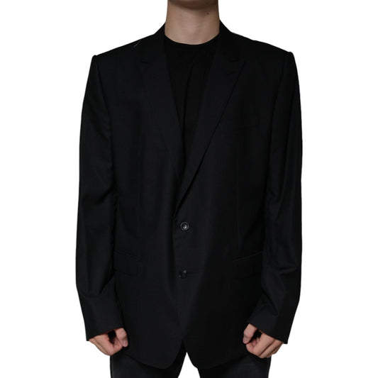 Dolce & Gabbana Black Wool Single Breasted Men Coat Blazer Dolce & Gabbana