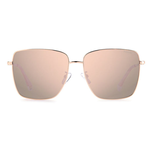 Polaroid gold metal sunglasses with rose gold lenses, model PLD6164GSDDBJ, featuring a modern square design with stainless steel frame.