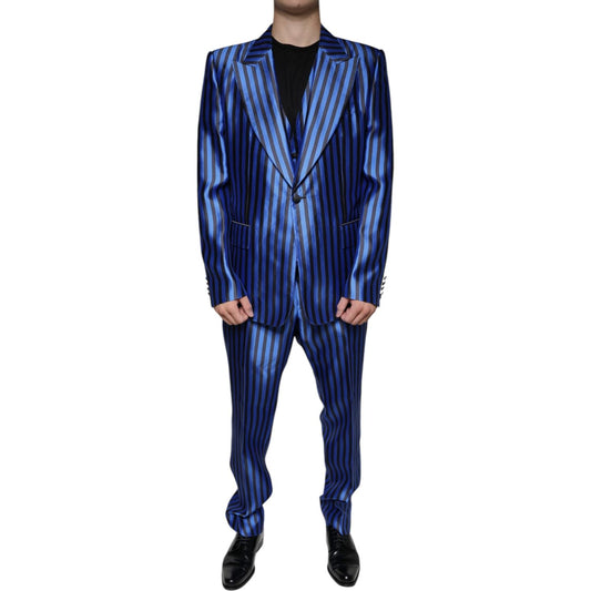 Dolce & Gabbana Metallic Blue Stripes Formal 3 Piece Suit Dolce & Gabbana