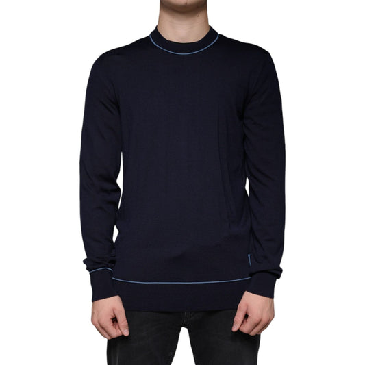 Dolce & Gabbana Dark Blue Wool Crew Neck Men Pullover Sweater Dolce & Gabbana