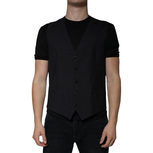 Dolce & Gabbana Black Wool Waistcoat Dress Formal Vest Dolce & Gabbana