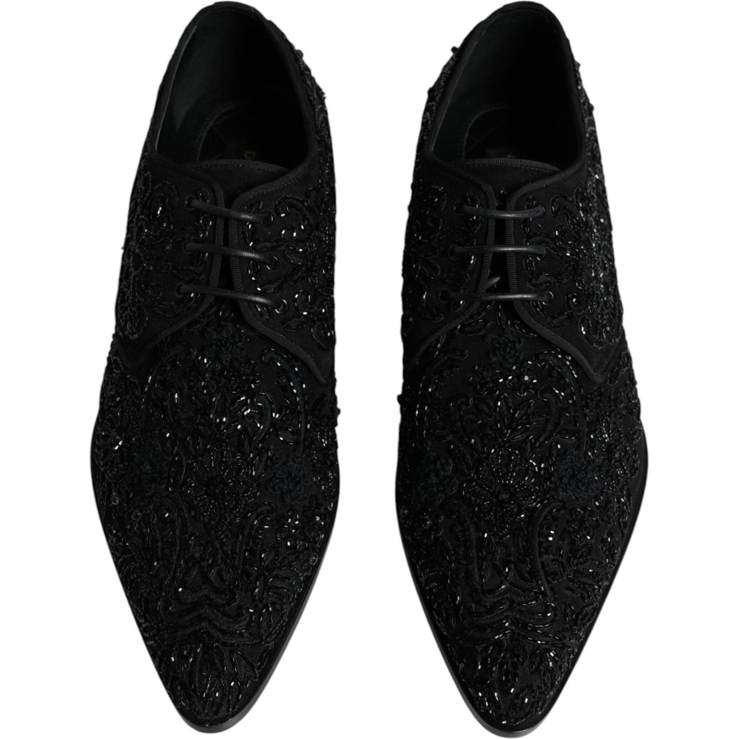 Dolce & Gabbana Black Embellished Suede Derby Formal Shoes Dolce & Gabbana