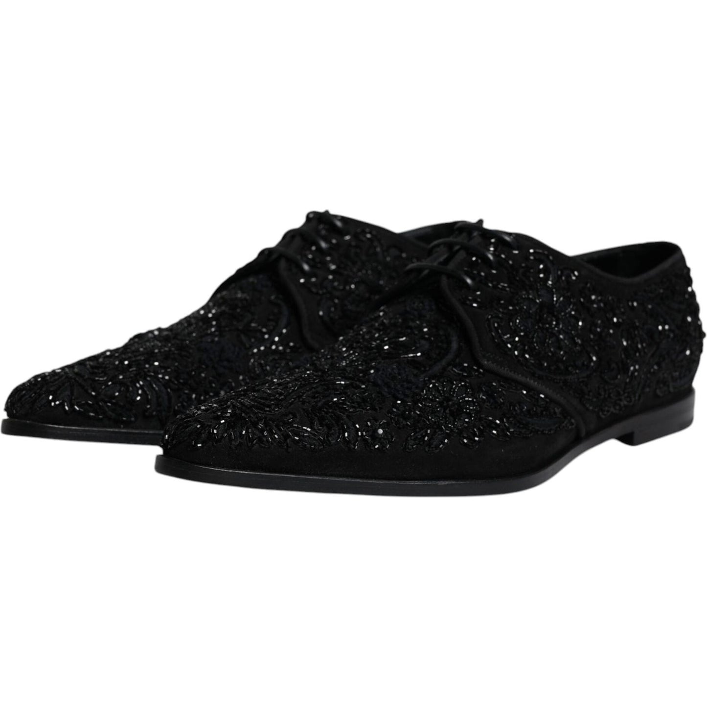 Dolce & Gabbana Black Embellished Suede Derby Formal Shoes Dolce & Gabbana