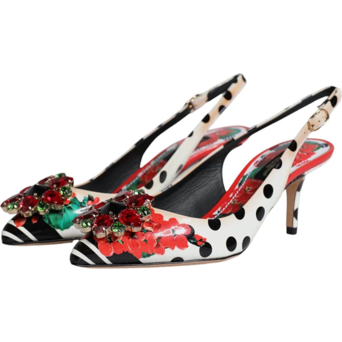 Dolce & Gabbana Multicolor Leather Crystal Heels Slingback Shoes Dolce & Gabbana