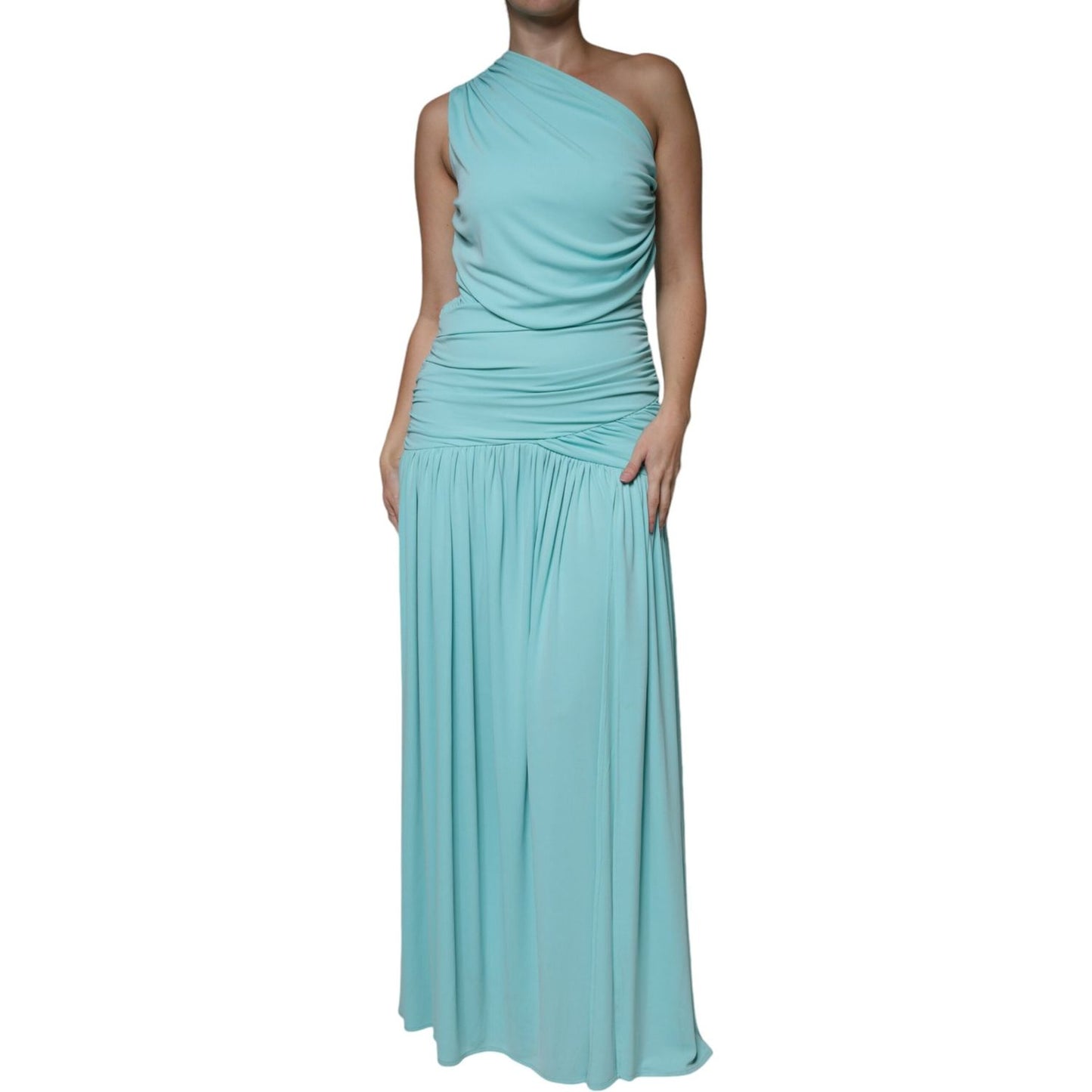 Christian Pellizzari Light Blue Jersey Long Drape One Shoulder Dress Christian Pellizzari