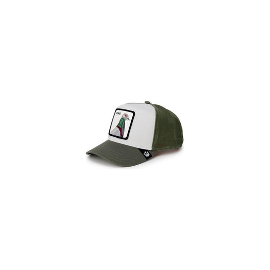 Goorin Bros green cotton visor hat with white front panel and rooster patch, ideal for spring/summer, composed of cotton and polyester.