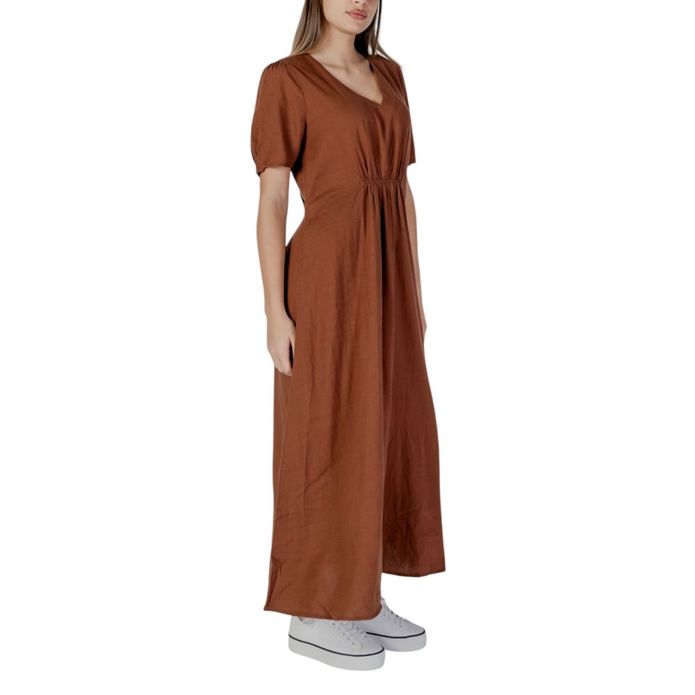 B.Young Brown Linen Long Dress