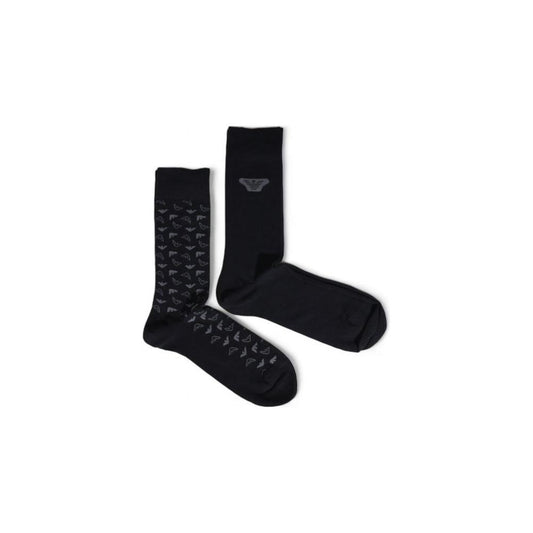 Emporio Armani black cotton socks for men, featuring elegant logo design, long and breathable, perfect for casual or formal wear.