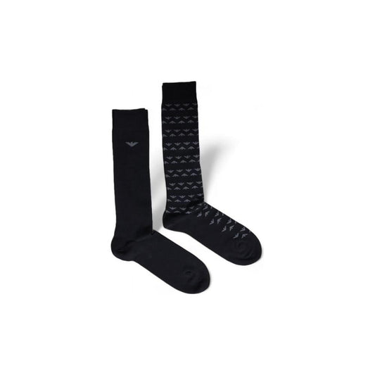 Emporio Armani black cotton socks 2-pack for men, featuring elegant design and soft, comfortable fit, ideal for work or leisure.