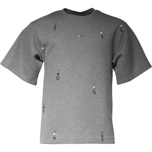 Dolce & Gabbana Gray Cotton Blend Embellished Tee T-shirt TSH87077-44