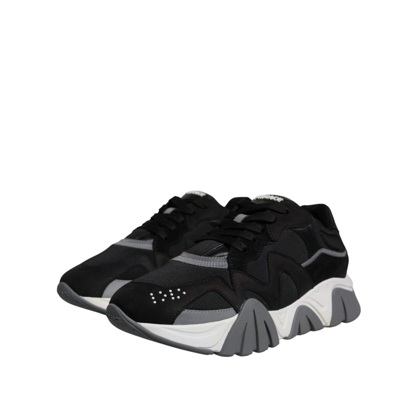 Versace Black Leather Neoprene Chunky Low Top Sneakers Squalo Shoes