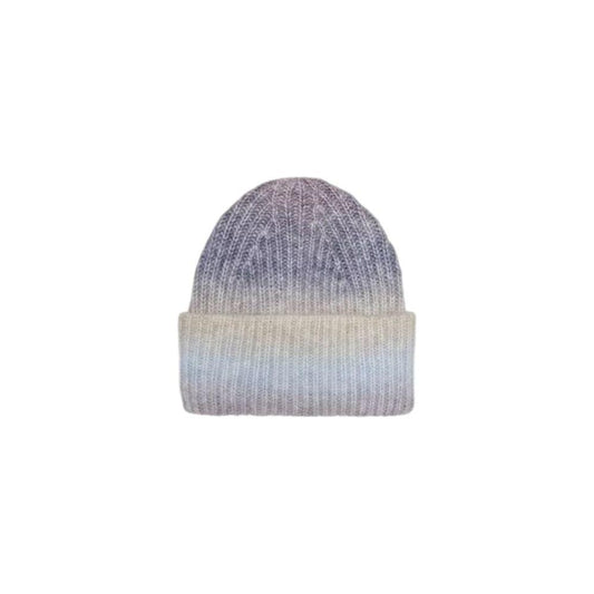 Multicolor acrylic beanie hat for women, made from 58% acrylic, featuring a stylish and warm design ideal for winter fashion.