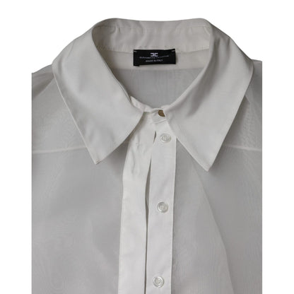 Elisabetta Franchi White Sheer Collared Buttoned Long Sleeves Top