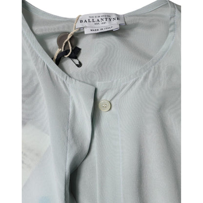 Ballantyne Light Blue Silk Ascot Collared Long Sleeves Top