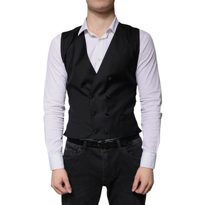Dolce & Gabbana Black Wool Formal Dress Men Waistcoat Vest Dolce & Gabbana