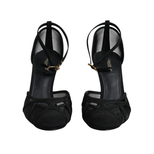 Dolce & Gabbana Black Mesh Ankle Strap Heels Pumps Shoes