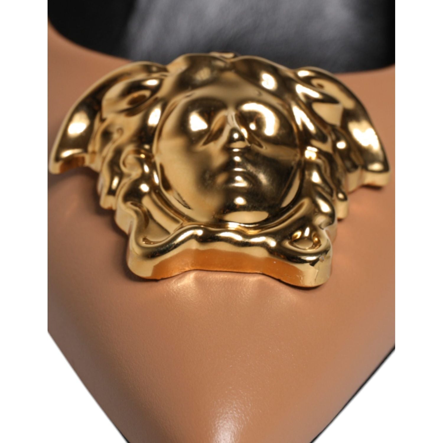 Versace Brown Leather Logo Plaque High Heels Pumps Shoes
