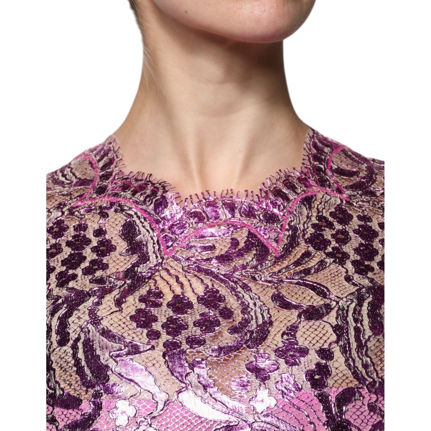 Dolce & Gabbana Metallic Fuchsia Floral Sheath Mini Dress