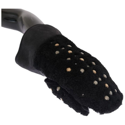 Dolce & Gabbana Black Leather Shearling Studded Gloves 1728,67345645728,9|M,Accessories,Black,Dolce & Gabbana,Gloves - Accessories,Gloves - Men - Accessories,Material: Leather,Men,Men - Accessories,New with tags,Shearling