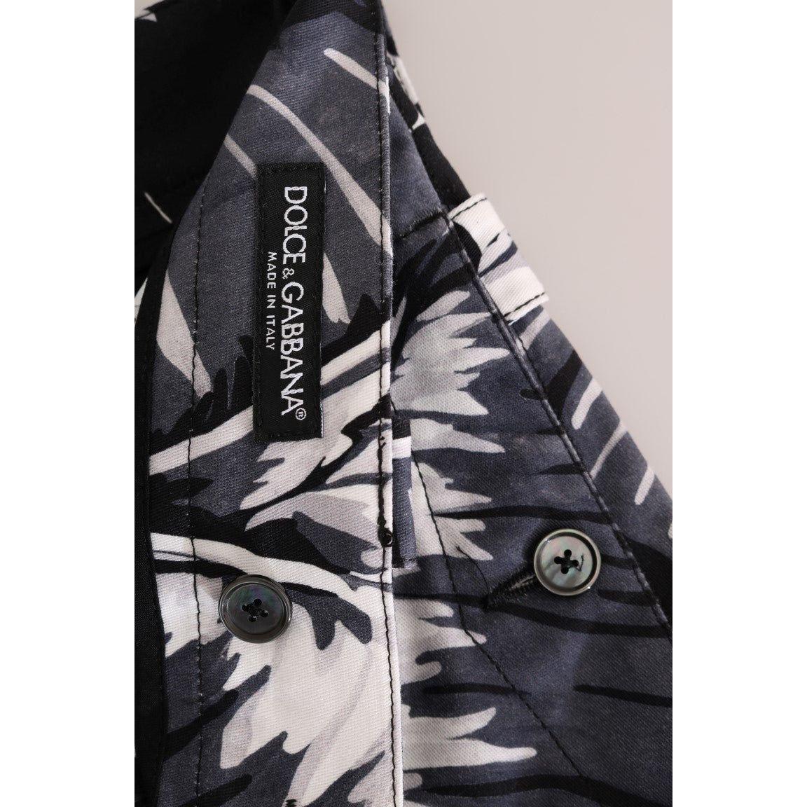 Dolce & Gabbana Gray Banana Leaf Cotton Pants