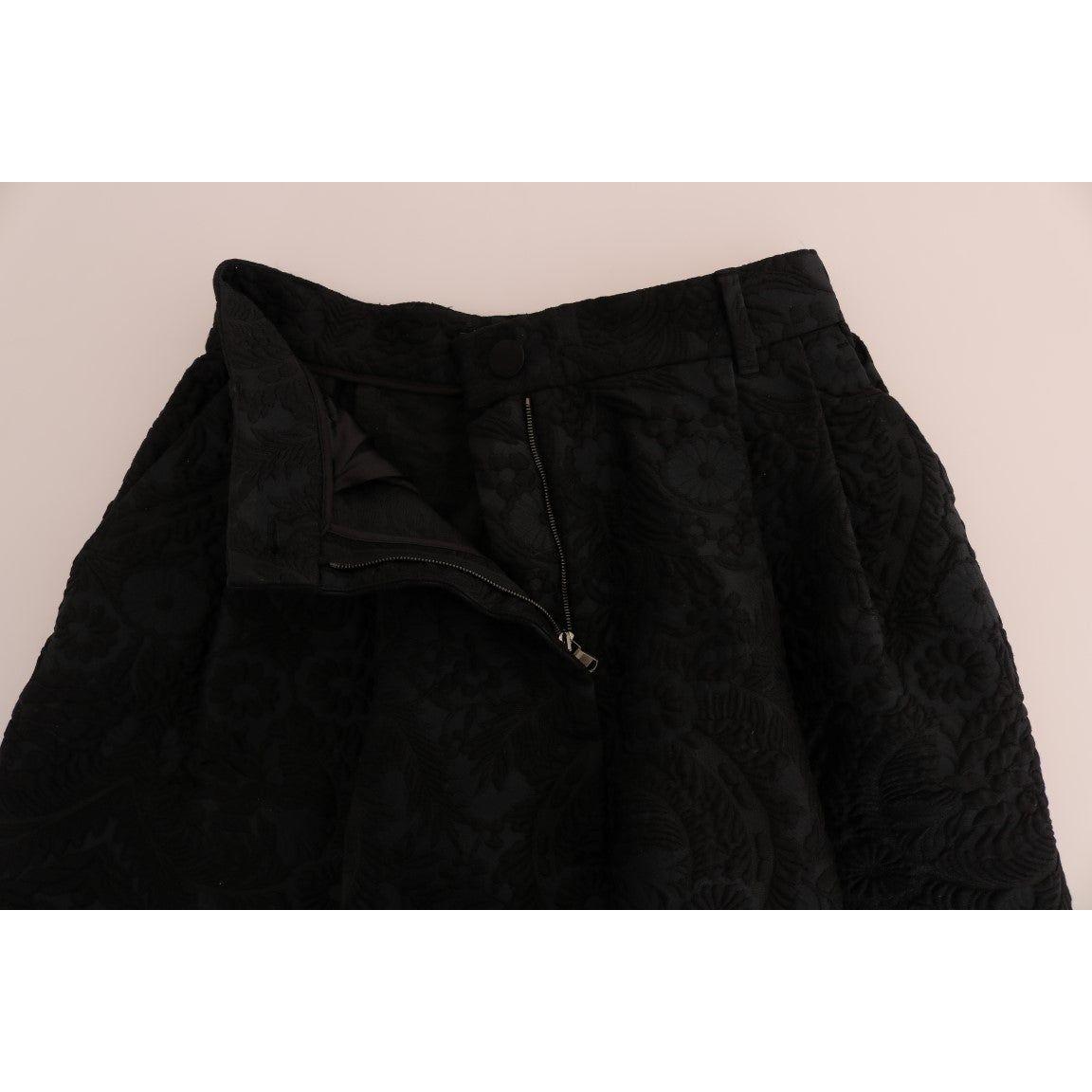 Dolce & Gabbana Black Brocade High Waist Capri Shorts