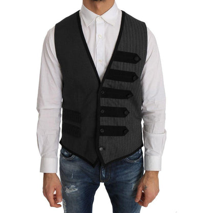 Dolce & Gabbana Gray Wool Patterned Slim Vest Dolce & Gabbana