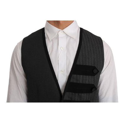 Dolce & Gabbana Gray Wool Patterned Slim Vest Dolce & Gabbana