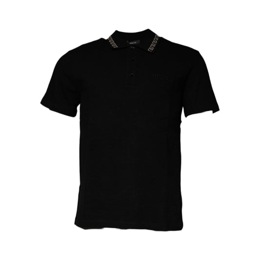 Versace Black Viscose Collared Polo Short Sleeves T-shirt Versace