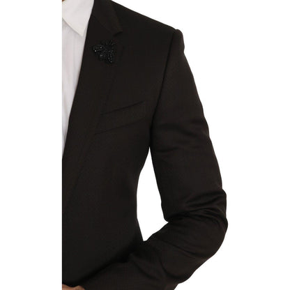 Dolce & Gabbana Brown Wool Crystal Bee Slim Fit MARTINI