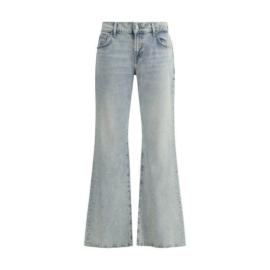 7FOR Spencer Flare Sahara Cotton Jeans with mid-rise waist and five-pocket design, featuring signature leather patch on the back.