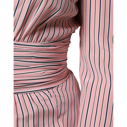 Ermanno Scervino Pink Stripes Silk Long Sleeves Midi Dress