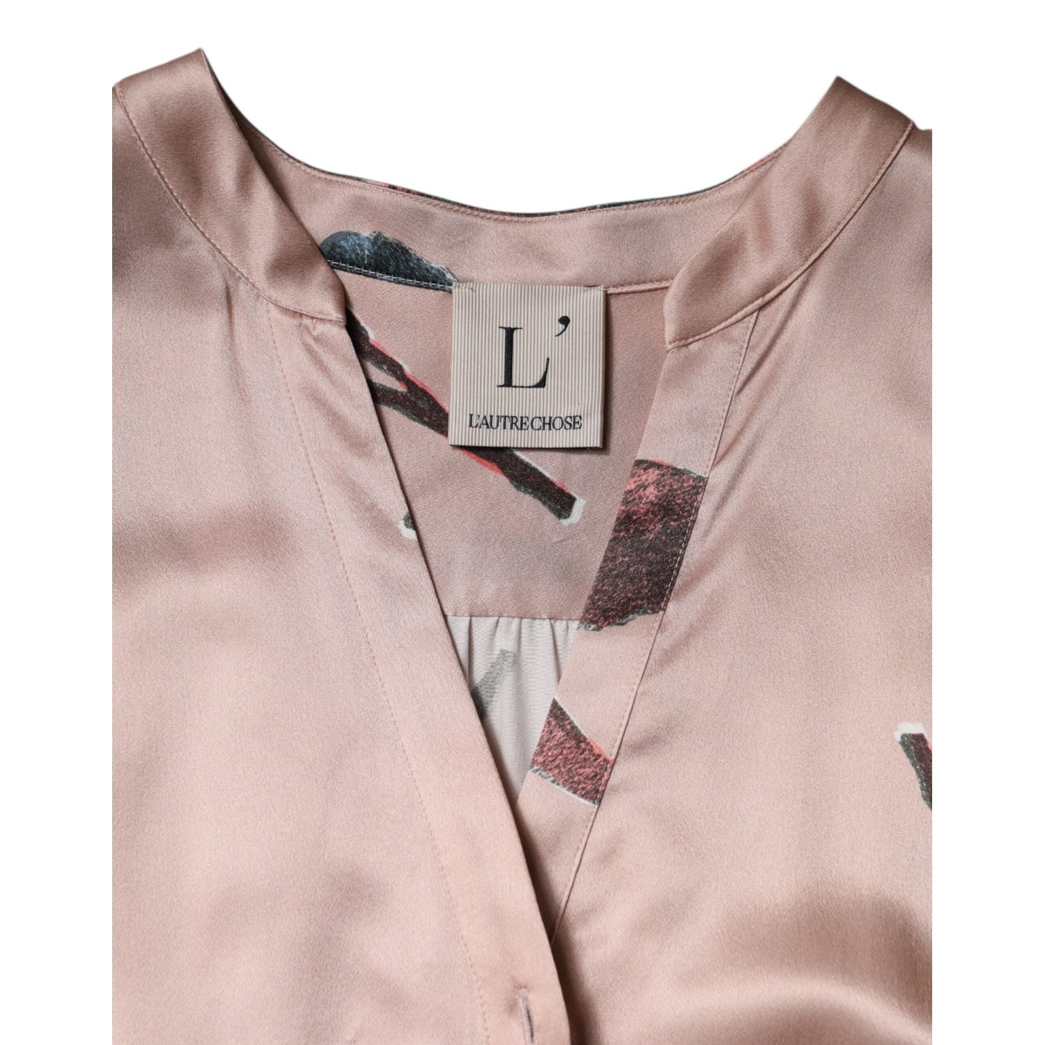 L'Autre Chose Pink Satin Floral Long Sleeves A-line Midi Dress