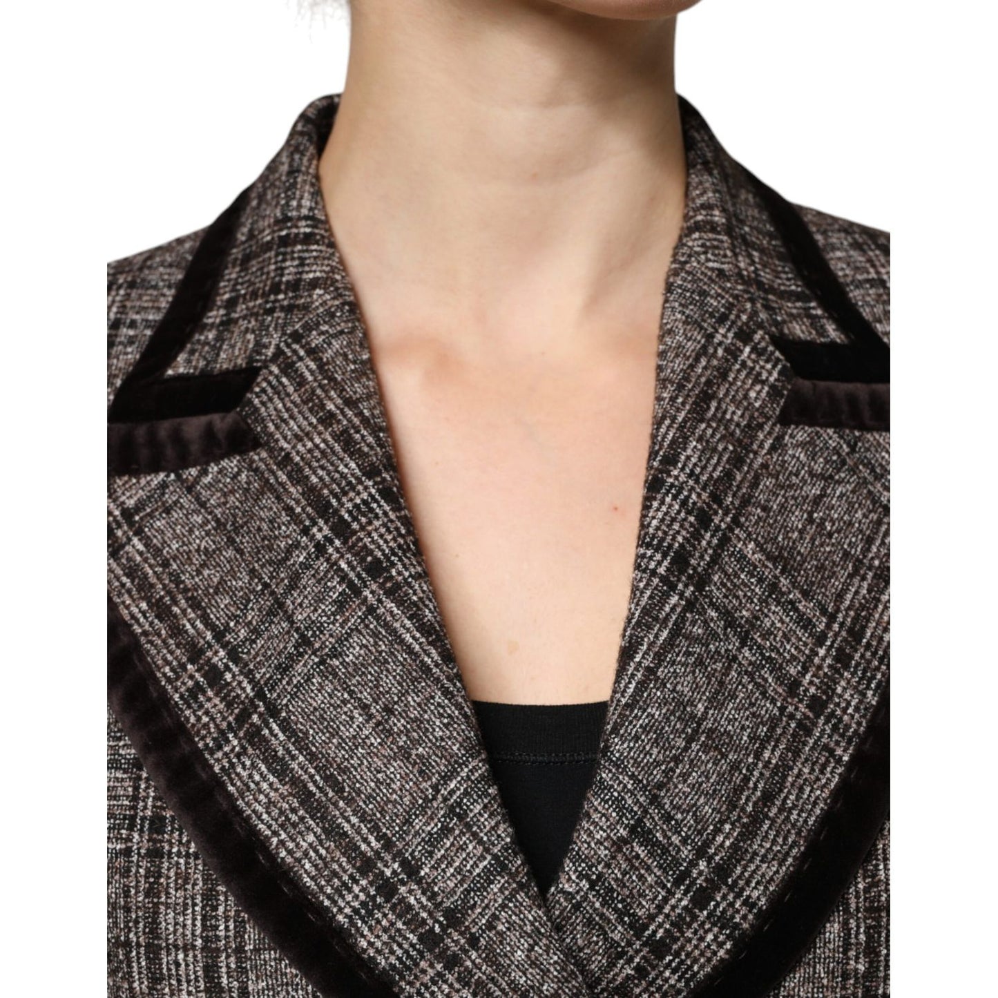 Dolce & Gabbana Brown Plaid Long Sleeve Cropped Coat Jacket
