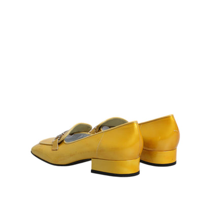 Dolce & Gabbana Yellow Leather Logo Plaque Slip On Mocassin Shoes