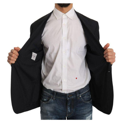Dolce & Gabbana Gray Striped Wool Jacket Coat Slim Blazer Dolce & Gabbana