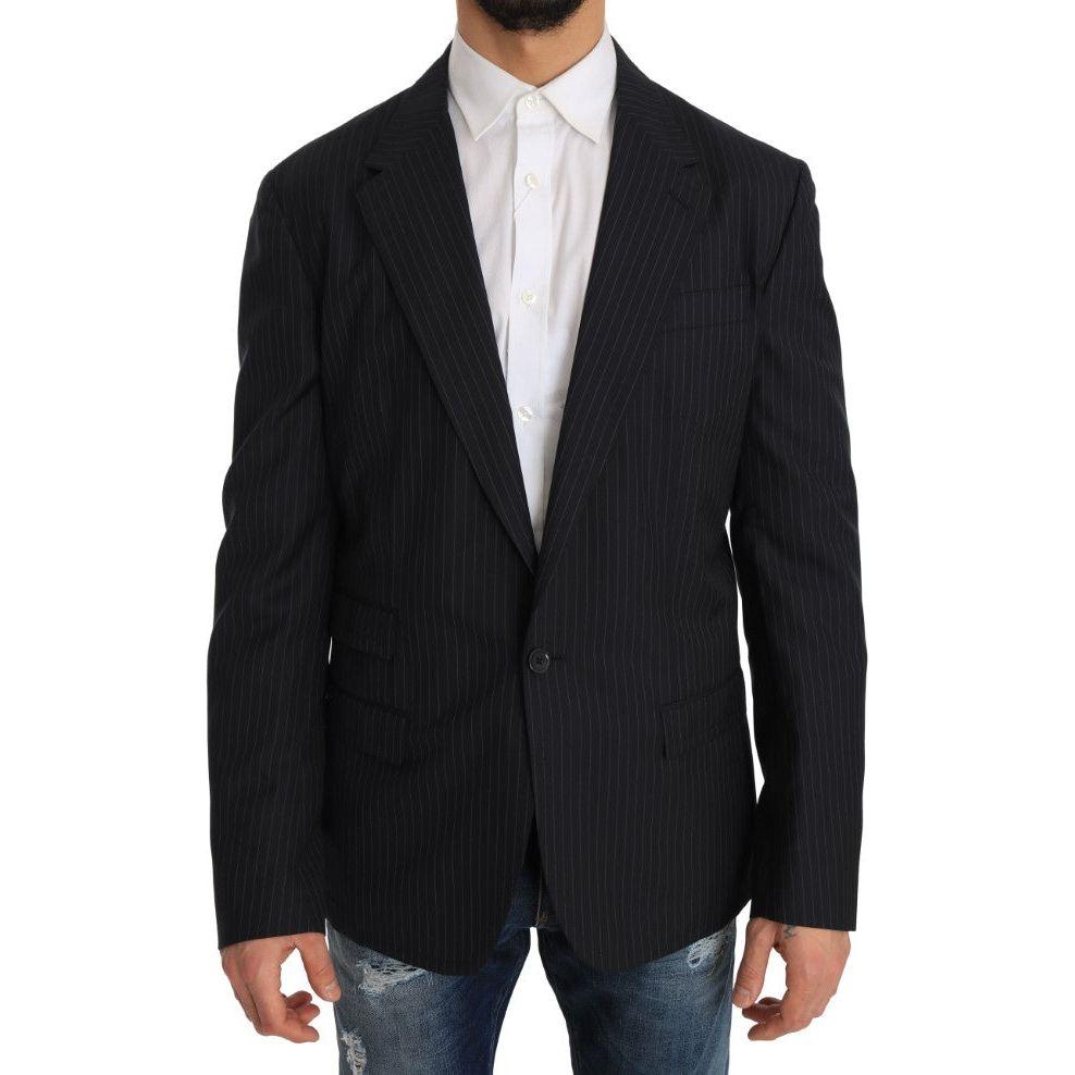 Dolce & Gabbana Gray Striped Wool Jacket Coat Slim Blazer Dolce & Gabbana
