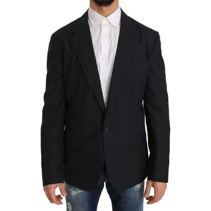 Dolce & Gabbana Gray Striped Wool Jacket Coat Slim Blazer Dolce & Gabbana