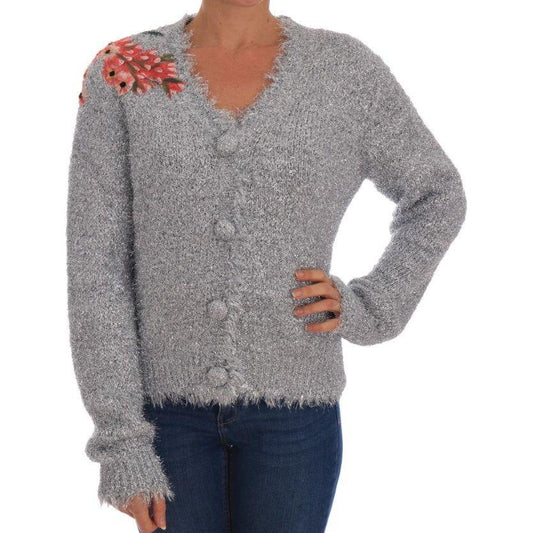 Dolce & Gabbana Elegant Silver Floral Applique Cardigan Dolce & Gabbana