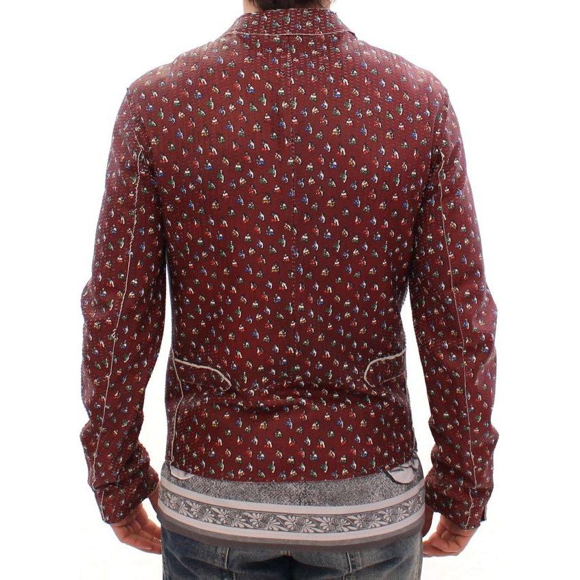 Dolce & Gabbana Bordeaux Leather Boxer Print Jacket Coat