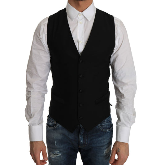 Dolce & Gabbana Black Wool Dress Waistcoat