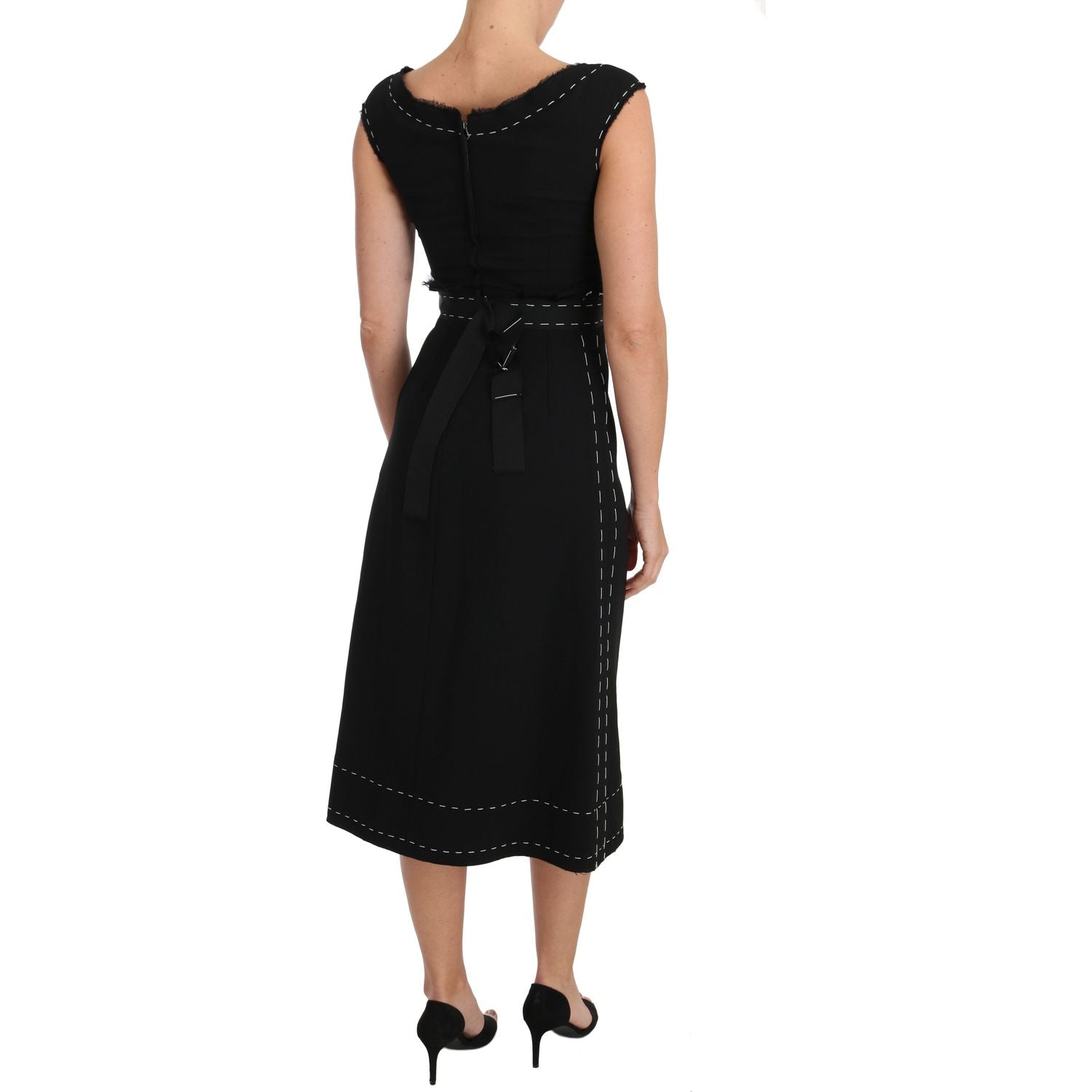Dolce & Gabbana Black Wool Stretch A-line Sheath Dress