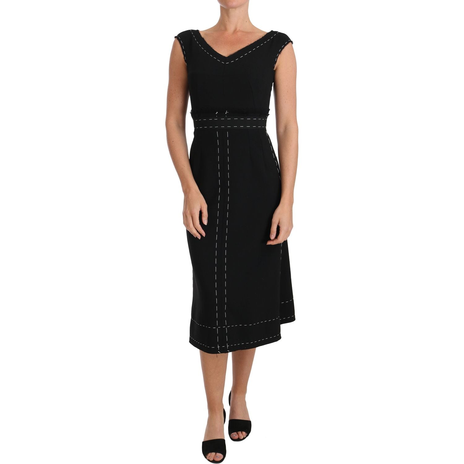 Dolce & Gabbana Black Wool Stretch A-line Sheath Dress