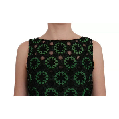 Dolce & Gabbana Green Floral Ricamo A-Line Shift Dress
