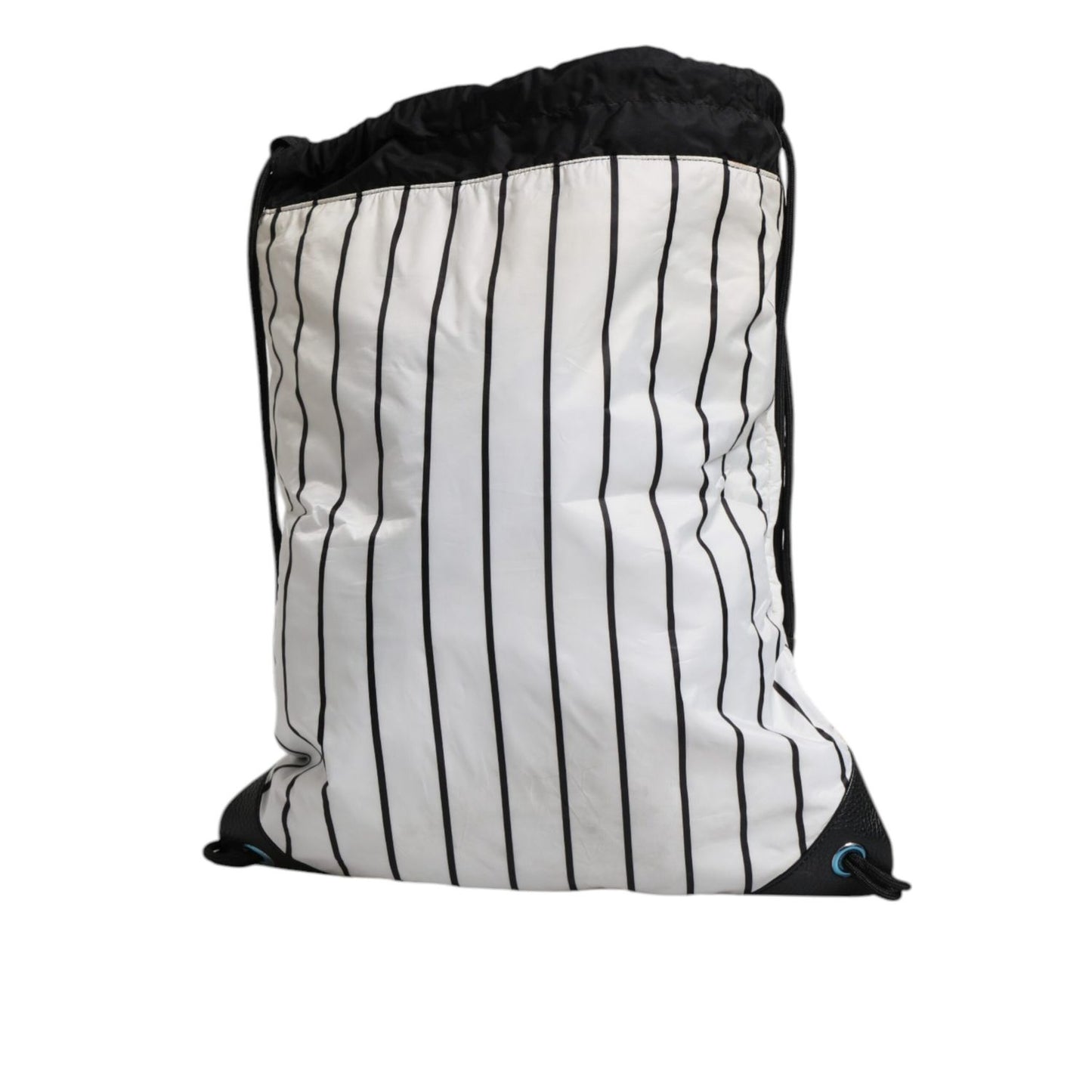 Dolce & Gabbana Black White Striped Polyester Drawstring Backpack Bag