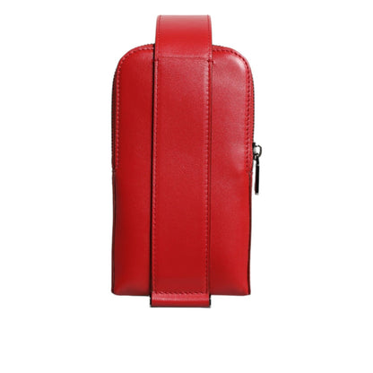 Dolce & Gabbana Red Leather Logo Zip Around Card Holder Wide Strap Wallet Dolce & Gabbana