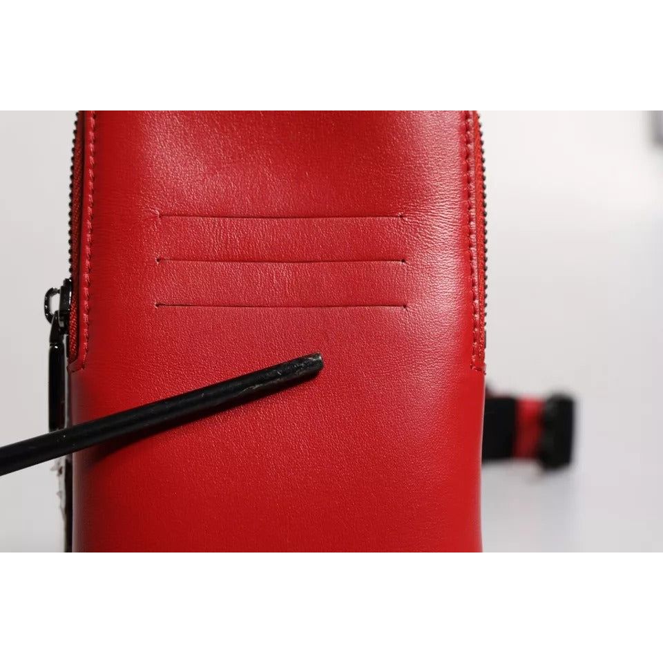 Dolce & Gabbana Red Leather Logo Zip Around Card Holder Wide Strap Wallet Dolce & Gabbana